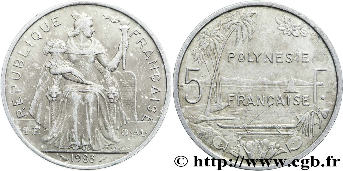 POLYNÉSIE FRANÇAISE 5 Francs I.E.O.M. Polynésie Française 1983 Paris TB+ 