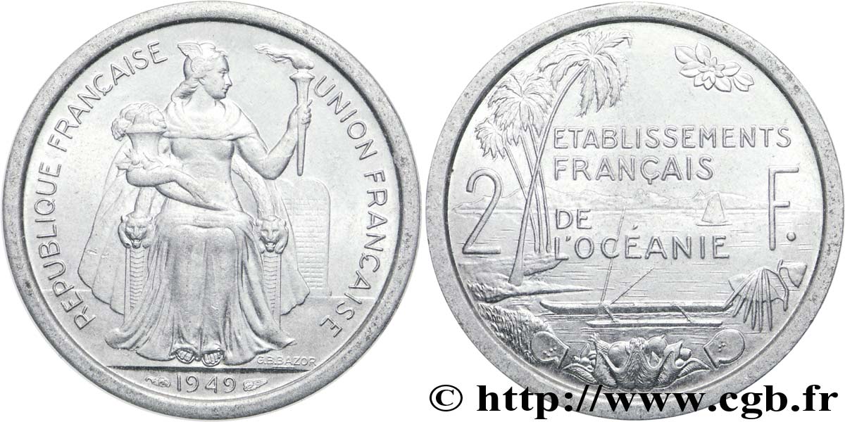 POLINESIA FRANCESE - Oceania Francese 2 Francs Union Française 1949 Paris SPL 
