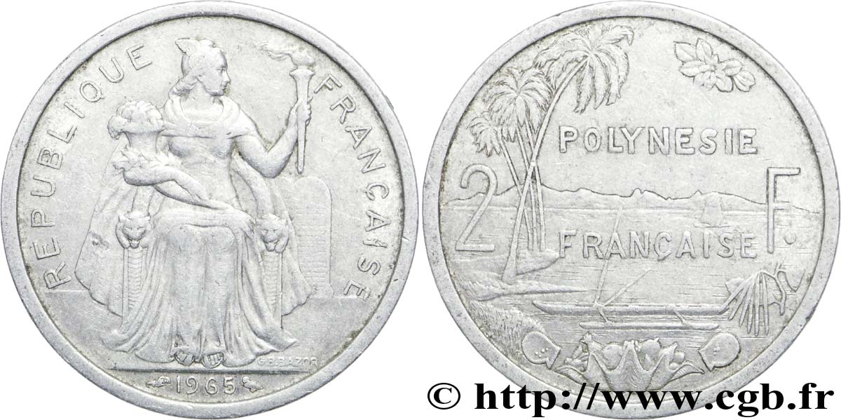 FRENCH POLYNESIA 2 Francs Polynésie Française 1965 Paris VF 