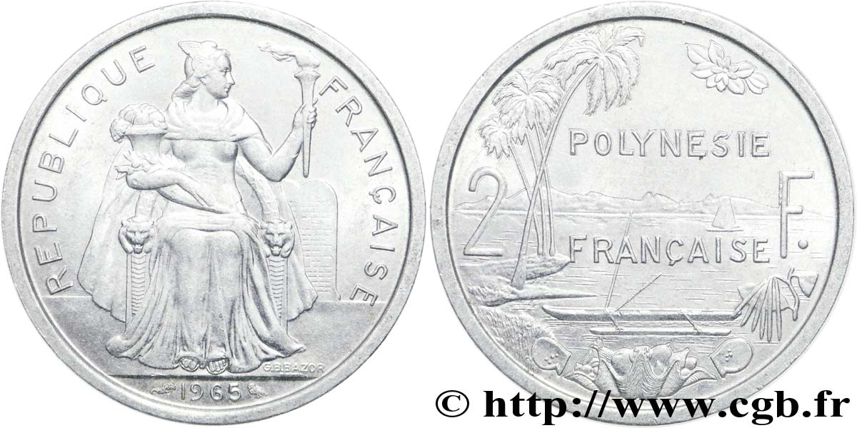 POLINESIA FRANCESA 2 Francs Polynésie Française 1965 Paris EBC 