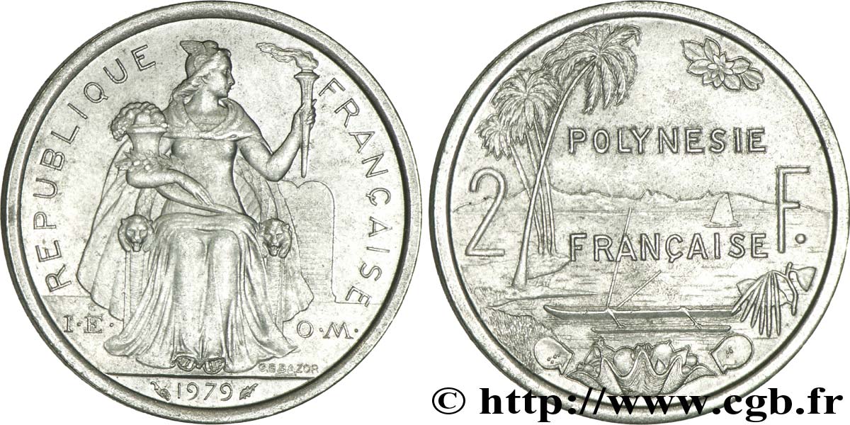 POLYNÉSIE FRANÇAISE 2 Francs I.E.O.M. Polynésie Française 1979 Paris SUP 