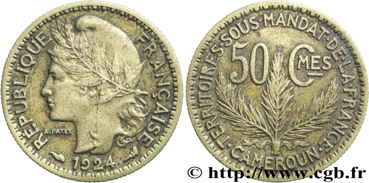 CAMEROON - FRENCH MANDATE TERRITORIES 50 Centimes 1924 Paris XF 