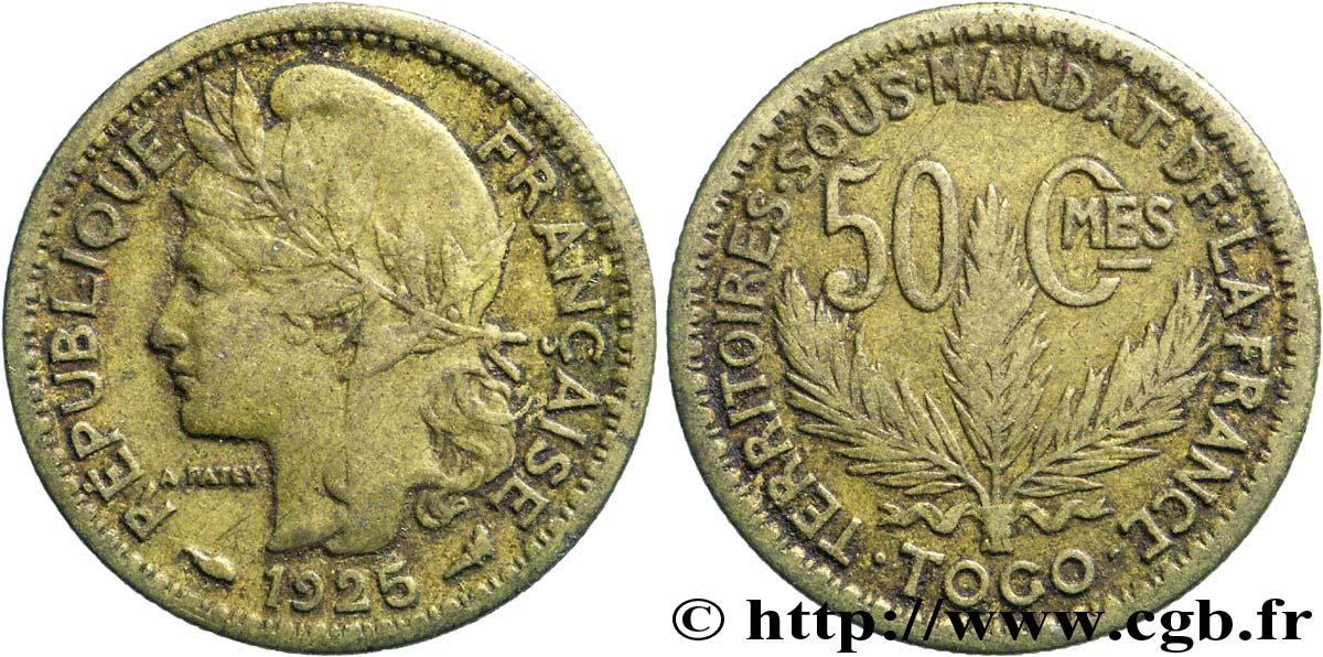 TOGO - Territorios sobre mandato frances 50 Centimes 1925 Paris BC+ 