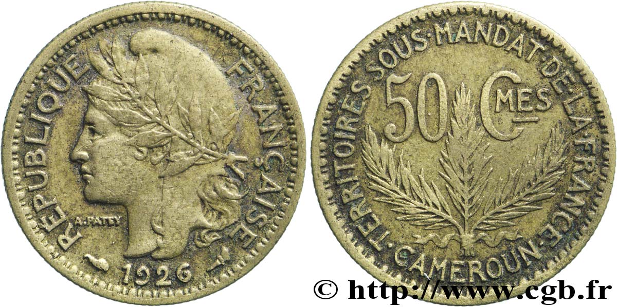 CAMEROON - FRENCH MANDATE TERRITORIES 50 Centimes 1926 Paris XF 