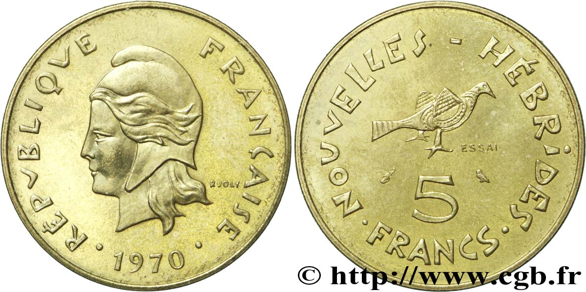 NEW HEBRIDES (VANUATU since 1980) 5 Francs ESSAI Marianne / oiseau 1970 Paris MS 