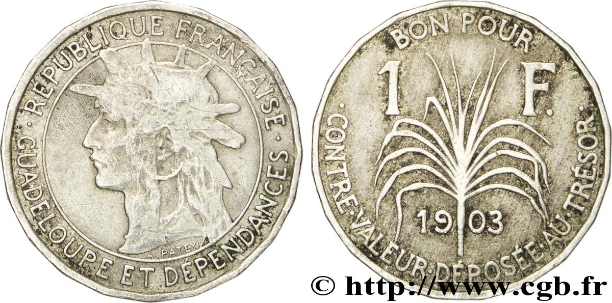 GUADELOUPE Bon pour 1 Franc indien caraïbe / canne à sucre 1903  S 