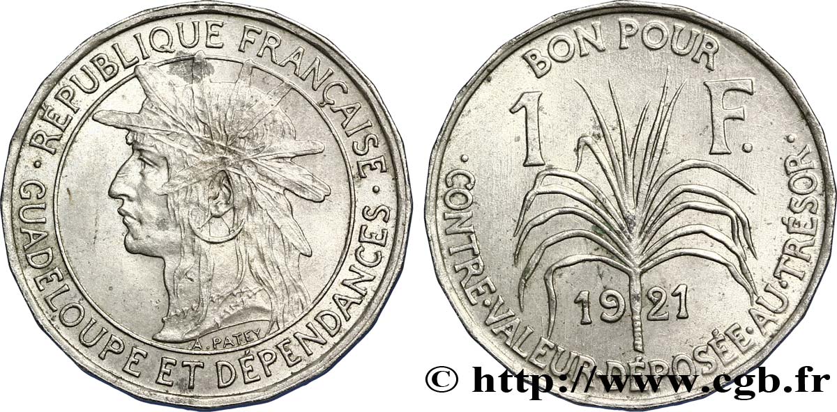 GUADELOUPE Bon pour 1 Franc indien caraïbe / canne à sucre 1921  VZ 
