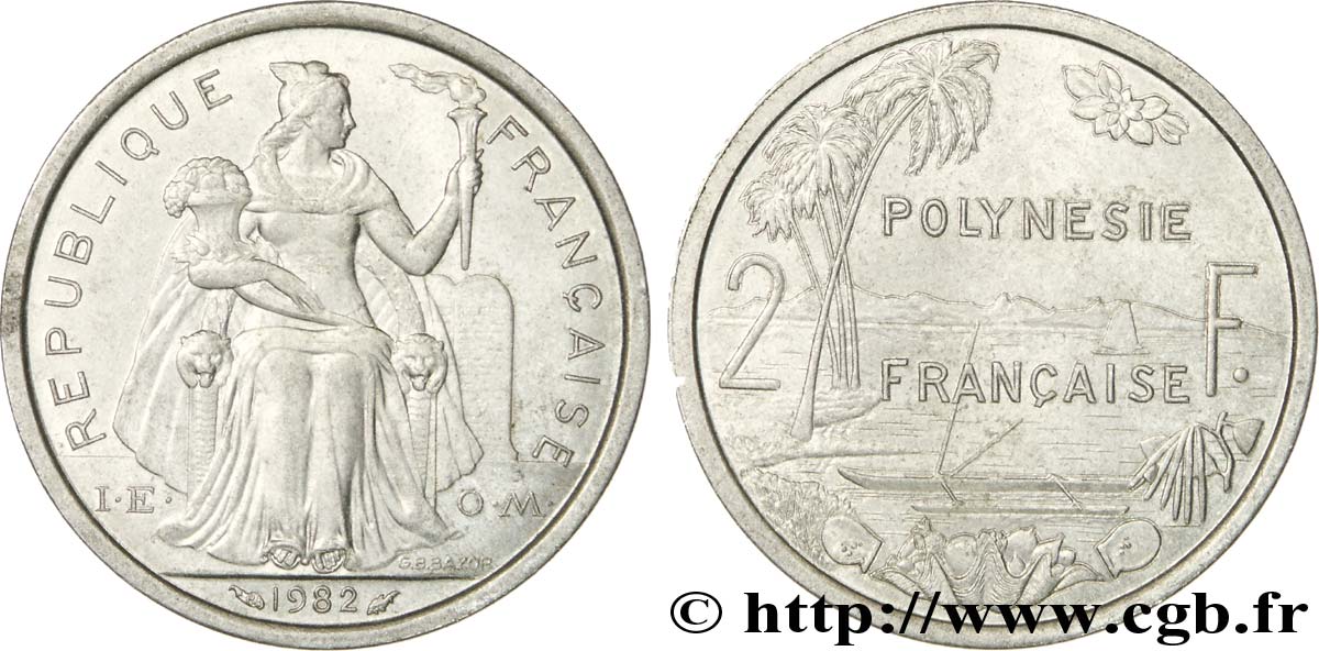 FRANZÖSISCHE-POLYNESIEN 2 Francs I.E.O.M. Polynésie Française 1982 Paris VZ 
