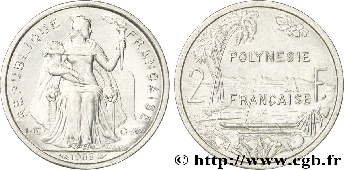 FRENCH POLYNESIA 2 Francs I.E.O.M. Polynésie Française 1983 Paris AU 
