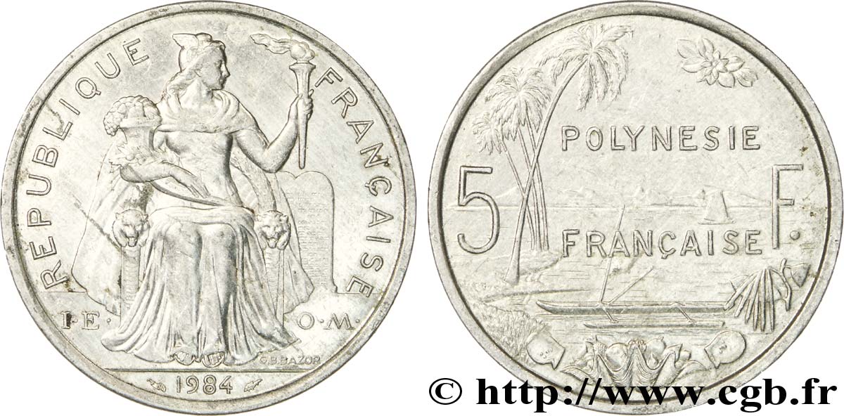 POLINESIA FRANCESA 5 Francs I.E.O.M. Polynésie Française 1984 Paris MBC+ 