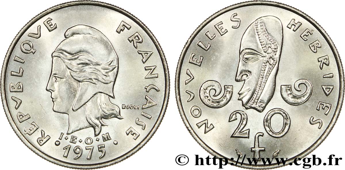 NEW HEBRIDES (VANUATU since 1980) 20 Francs 1975 Paris AU 