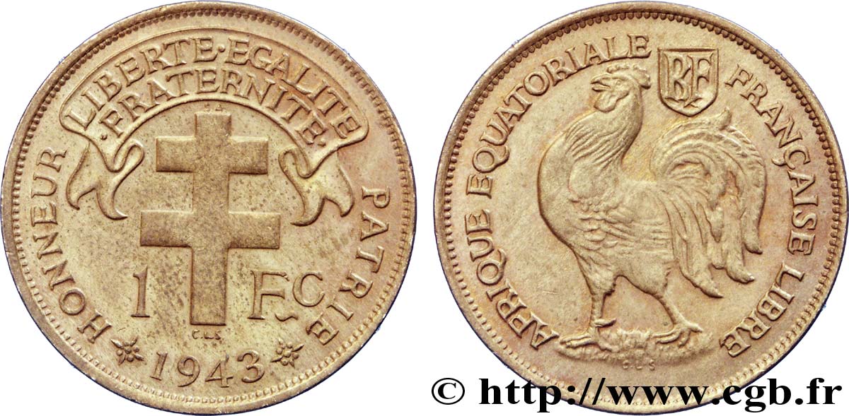 AFRICA ECUATORIAL FRANCESA - Fuerzas Francesas Libras 1 Franc 1943 Prétoria EBC 