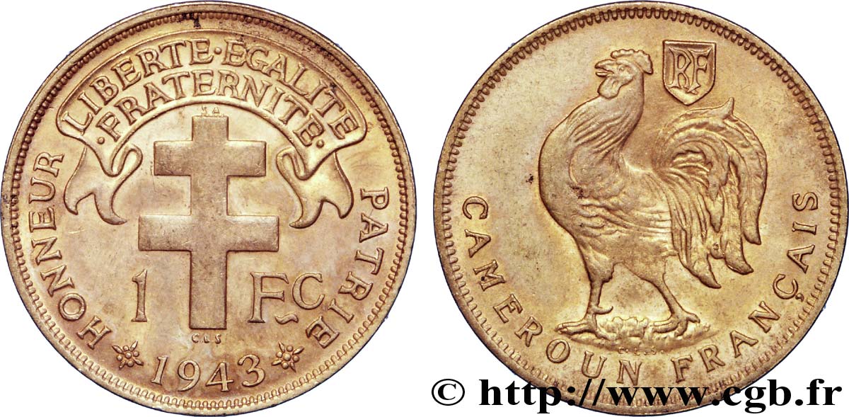 CAMEROUN - TERRITOIRES SOUS MANDAT FRANÇAIS 1 Franc ‘Cameroun Français’ 1943 Prétoria SUP 