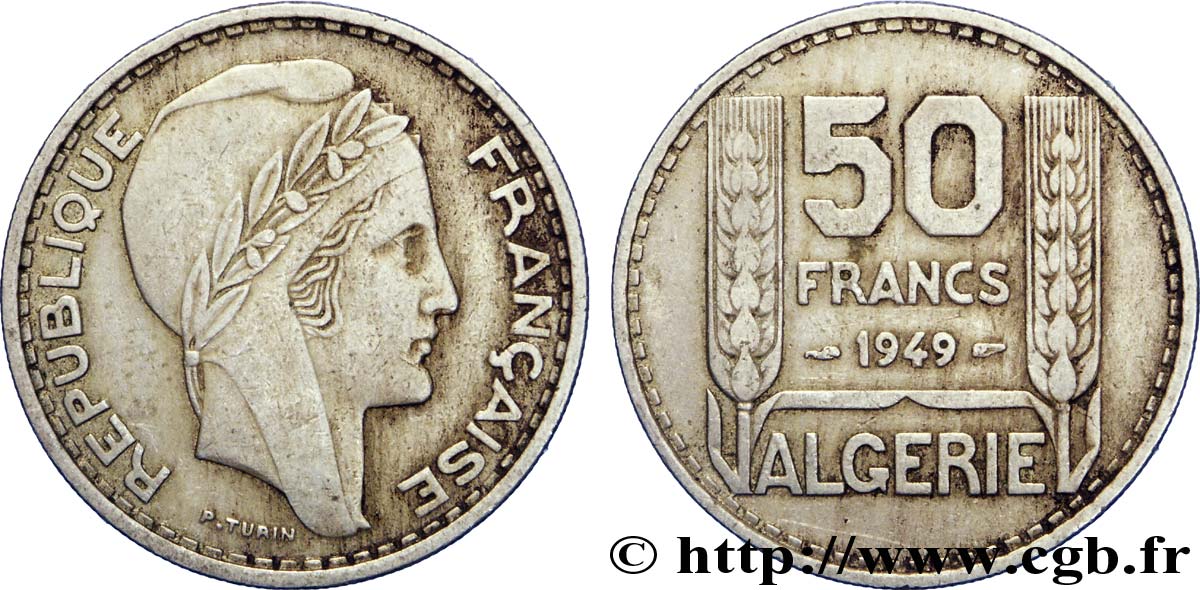 ALGERIA 50 Francs Turin 1949  VF 