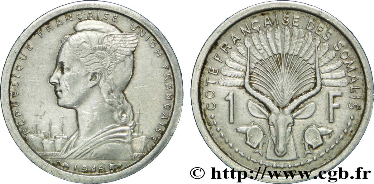 SOMALIA FRANCESA 1 Franc 1949 Paris BC+ 