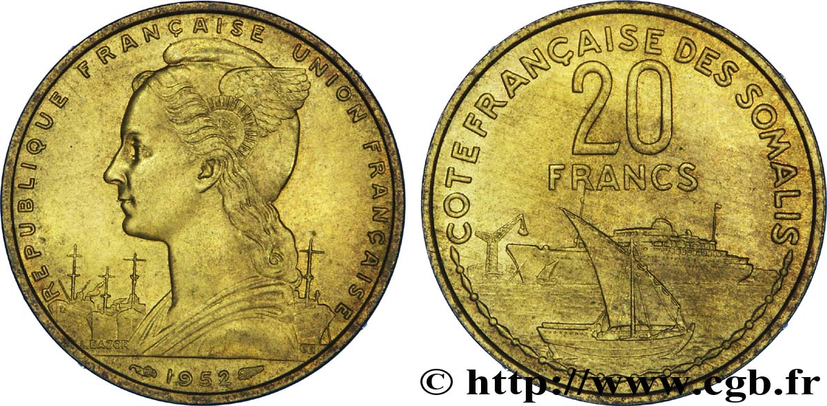 CÔTE FRANÇAISE DES SOMALIS 20 Francs 1952 Paris SUP 