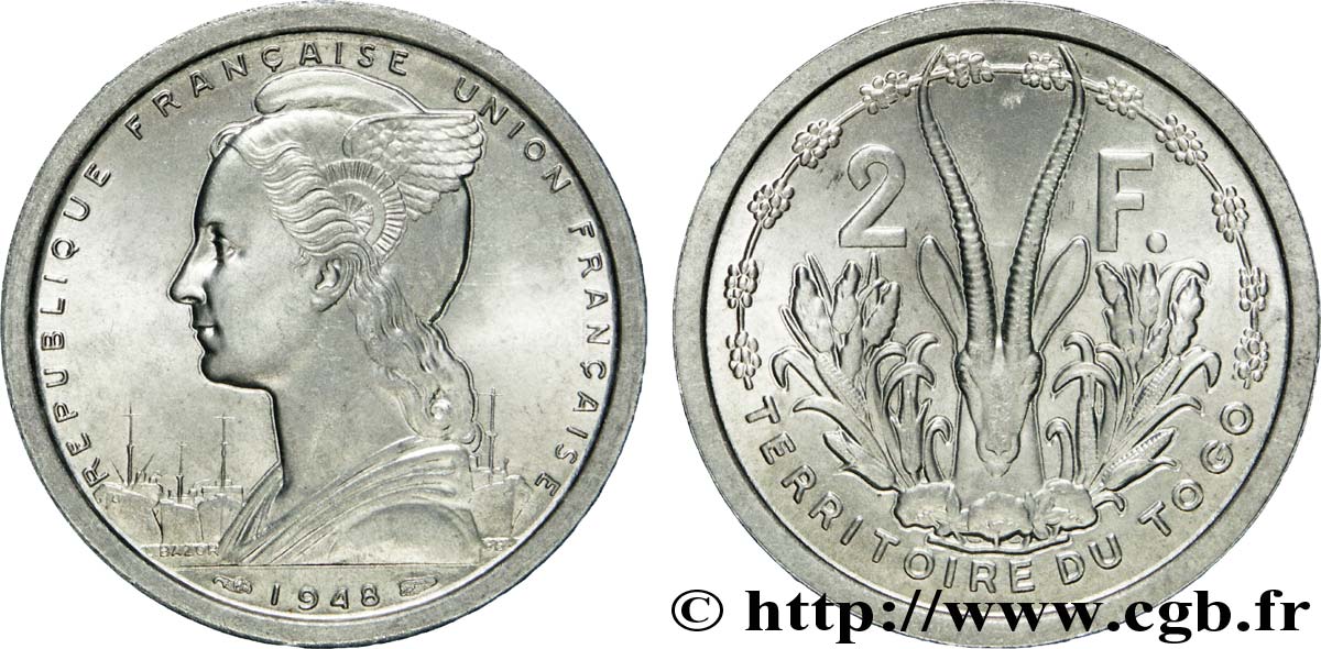 TOGO - UNION FRANCESE 2 Francs  1948 Paris MS 