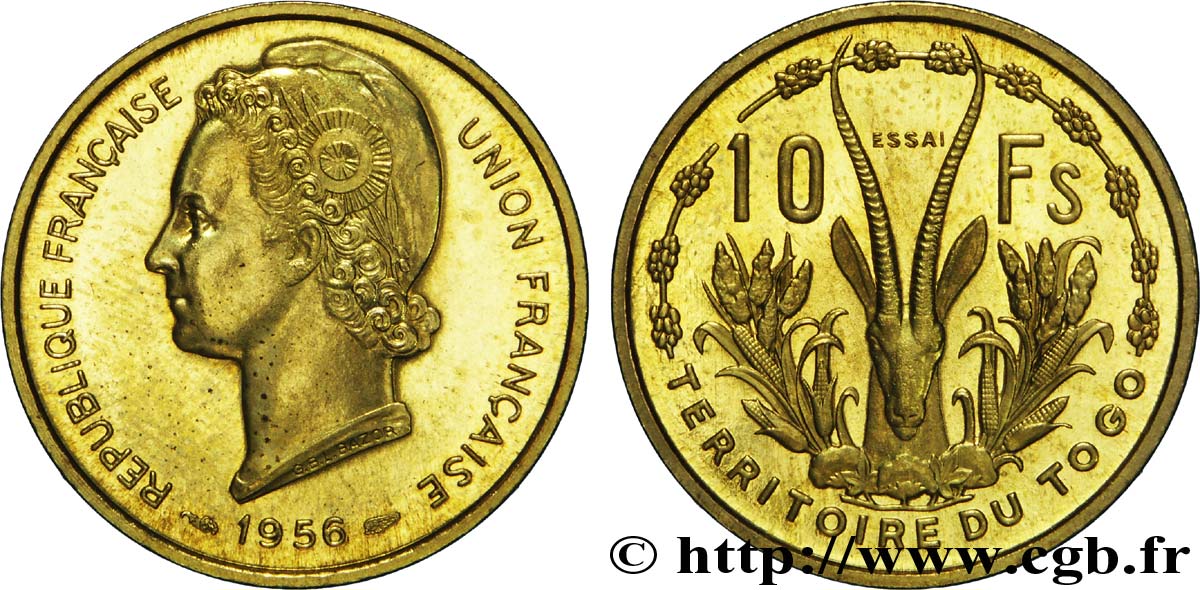 TOGO - UNIóN FRANCESA 10 Francs ESSAI 1956 Paris EBC 
