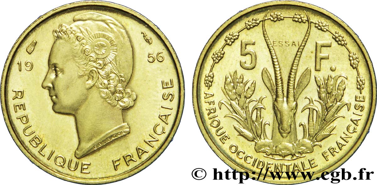 AFRICA FRANCESA DEL OESTE Essai de 5 Francs 1956 Paris SC 