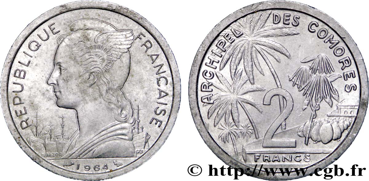 COMORAS  2 Francs 1964 Paris EBC 