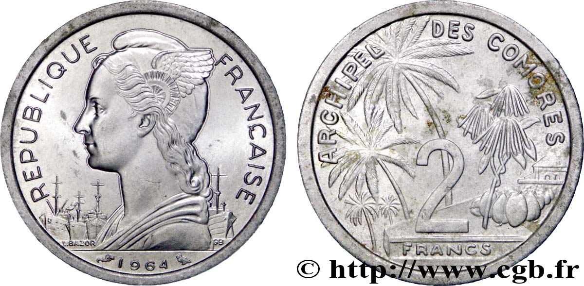 COMORE 2 Francs 1964 Paris SPL 