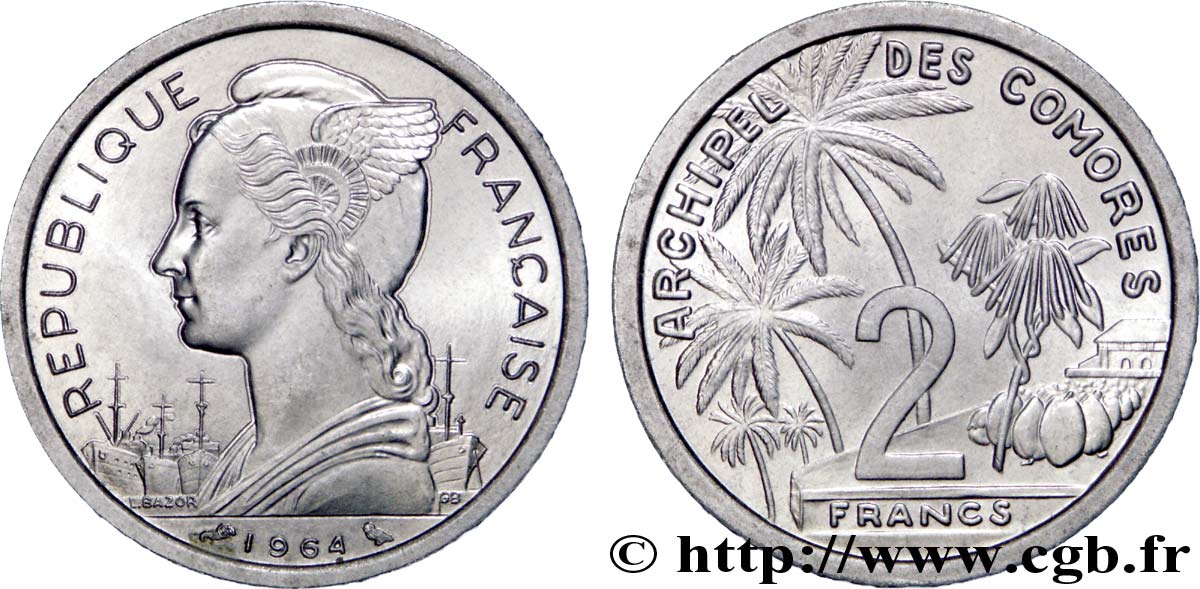 COMORAS  2 Francs 1964 Paris EBC 