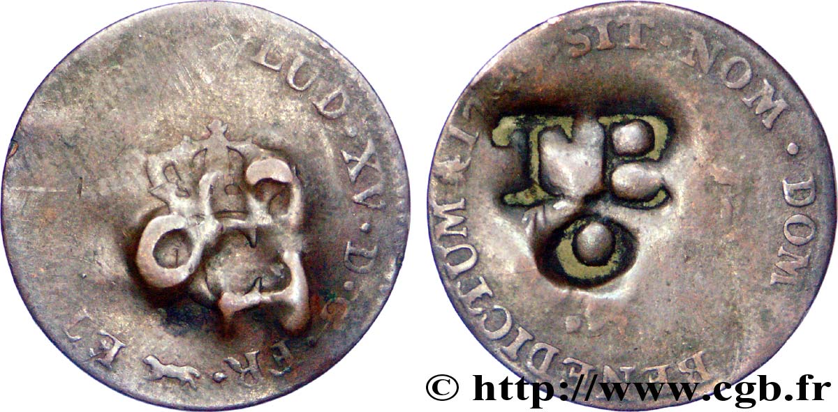 TOBAGO Sou marqué, contremarque TB sur une monnaie de 2 Sols de Louis XV N.D.  MB 