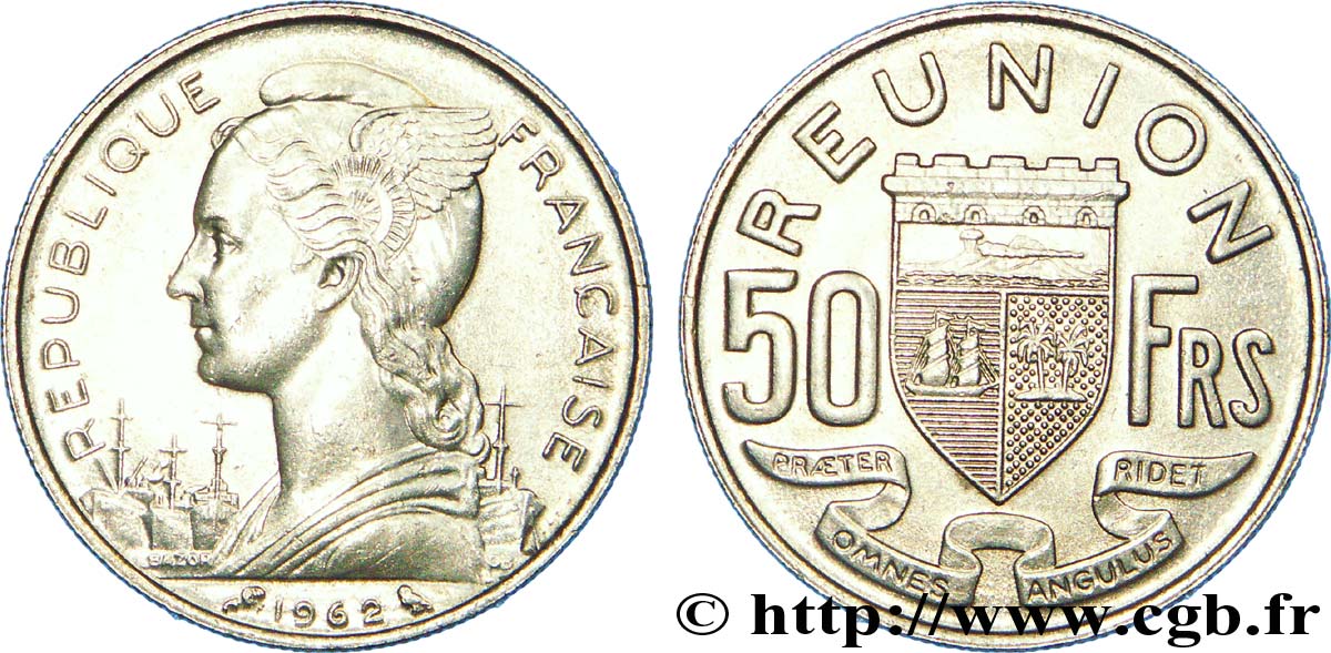 REUNION INSEL 50 Francs / armes de la Réunion 1962 Paris VZ 