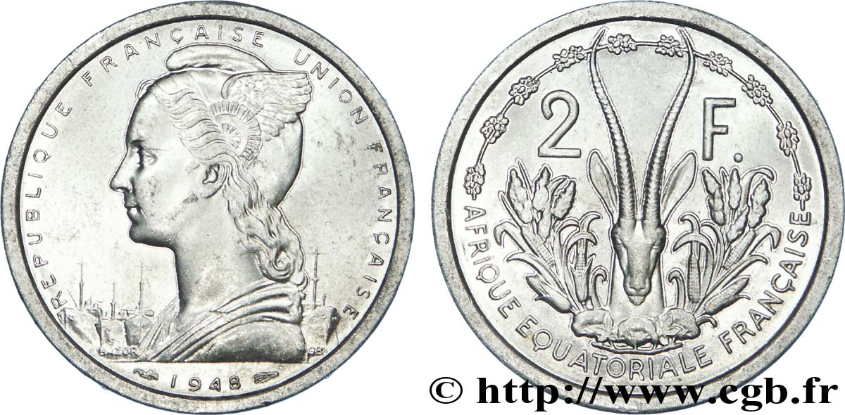 AFRICA EQUATORIALE FRANCESE - FRENCH UNION 2 Francs 1948 Paris MS 