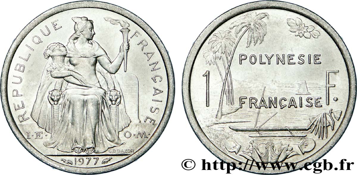 FRANZÖSISCHE-POLYNESIEN 1 Franc I.E.O.M. 1977 Paris fST 