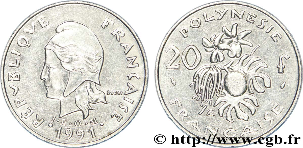 FRENCH POLYNESIA 20 Francs I.E.O.M Marianne  1991 Paris AU 