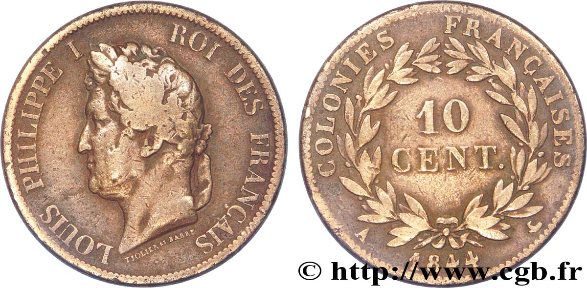 COLONIE FRANCESI - Luigi Filippo, per Isole Marchesi 10 Centimes Louis-Philippe 1844 Paris MB 