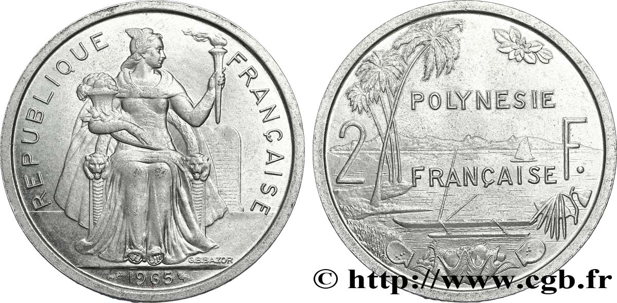 FRANZÖSISCHE-POLYNESIEN 2 Francs Polynésie Française 1965 Paris fST 