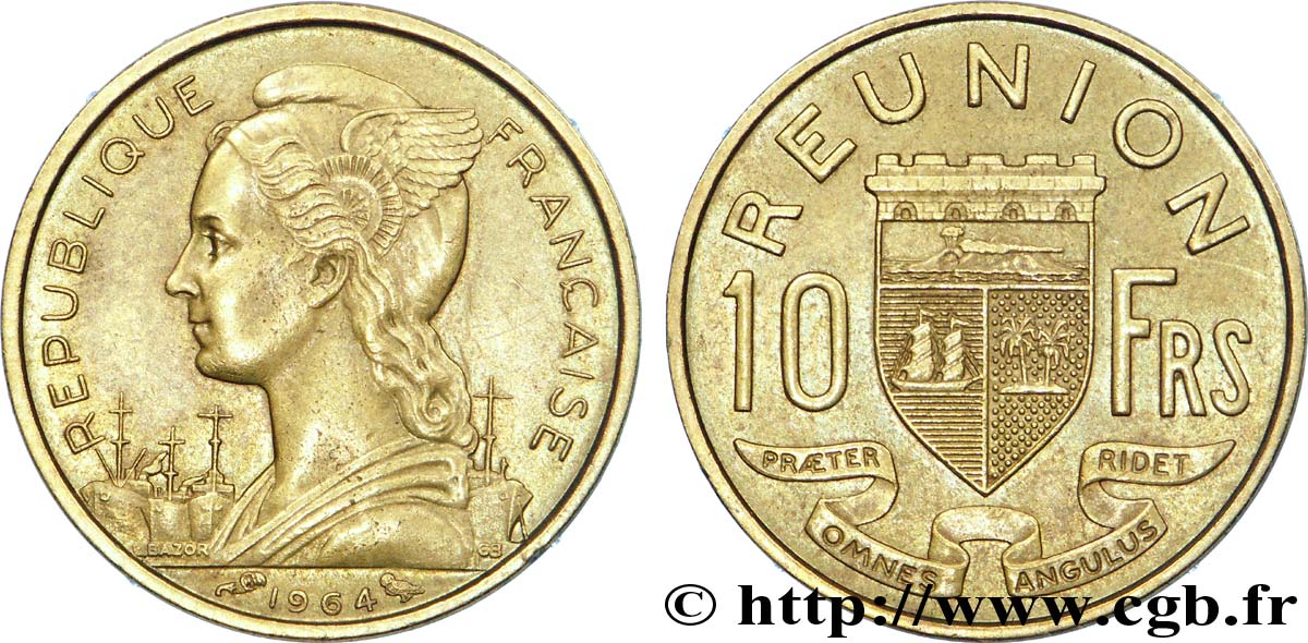 REUNION ISLAND 10 Francs 1964 Paris AU 
