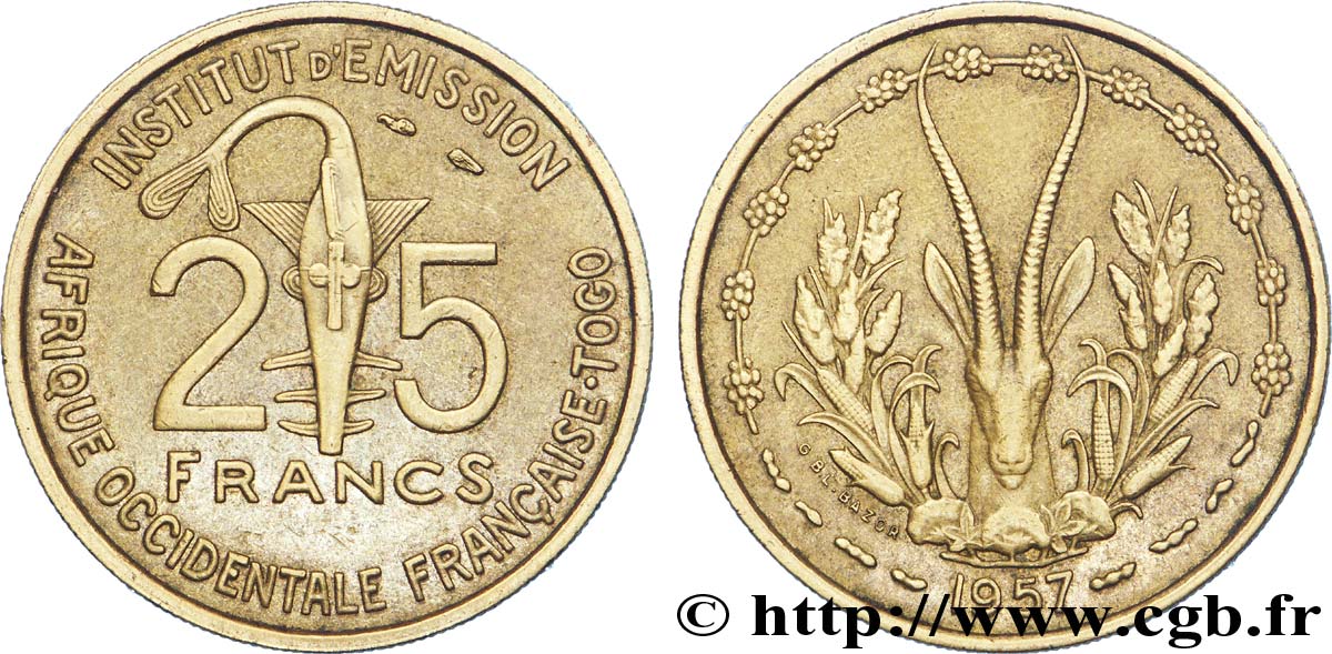 AFRICA FRANCESA DEL OESTE - TOGO 25 Francs 1957 Paris MBC 