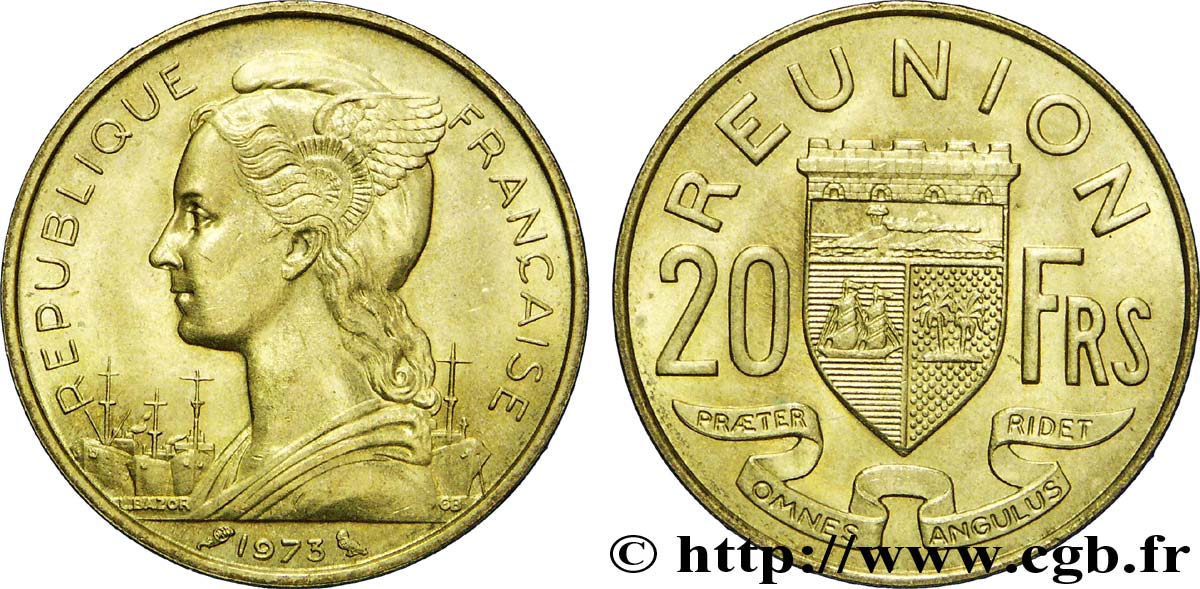 REUNION ISLAND 20 Francs Marianne / armes 1973 Paris MS 