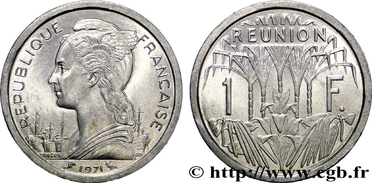 REUNION ISLAND 1 Franc Marianne / canne à sucre 1971 Paris MS 