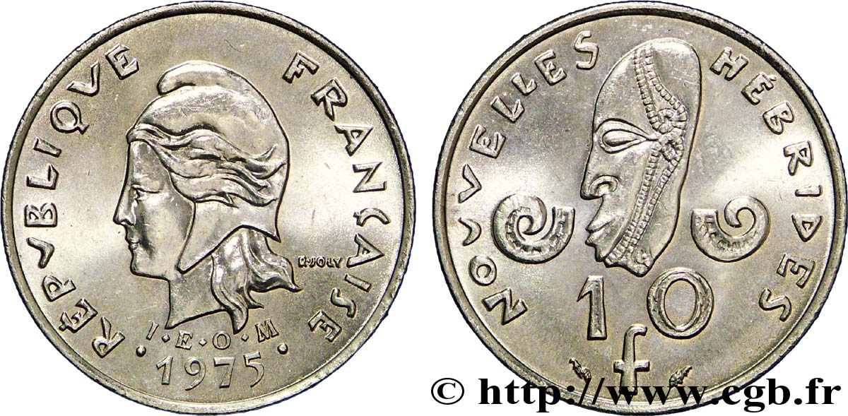 NEUE HEBRIDEN (VANUATU ab 1980) 10 Francs I.E.O.M. 1975 Paris fST 