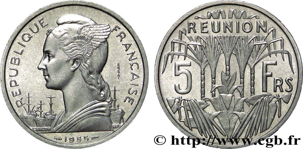 REUNION Essai de 5 Francs 1955 Paris MS 