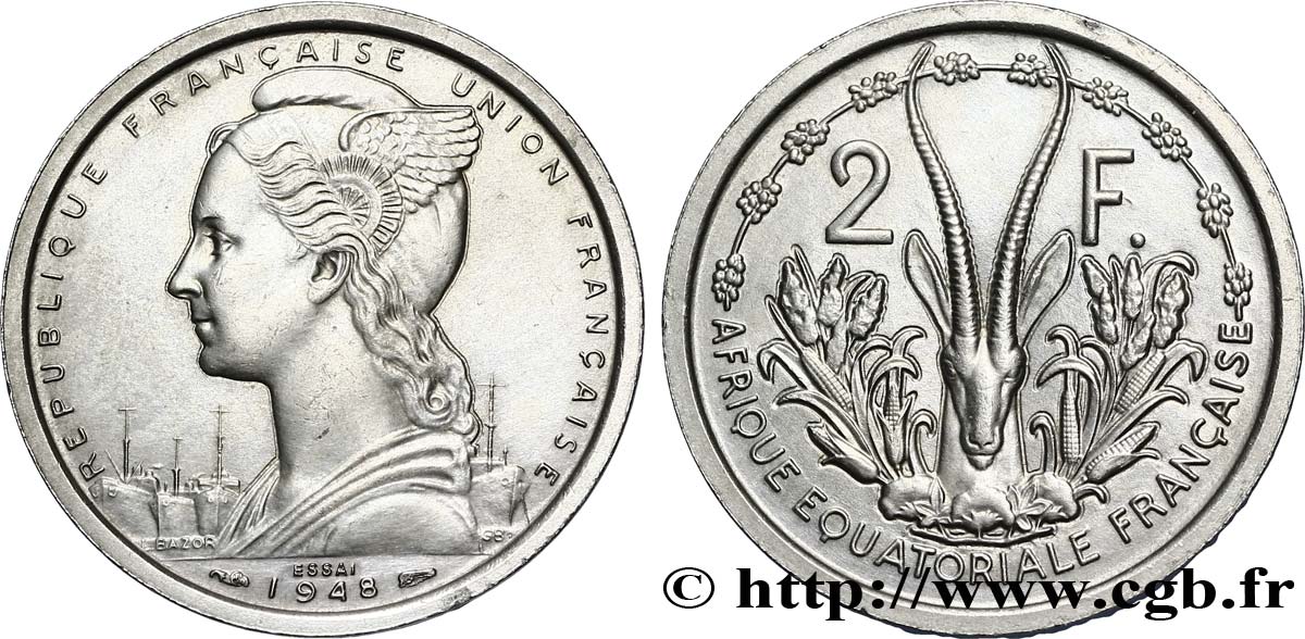 FRANZÖSISCHE EQUATORIAL AFRICA - FRANZÖSISCHE UNION Essai de 2 Francs 1948 Paris VZ 