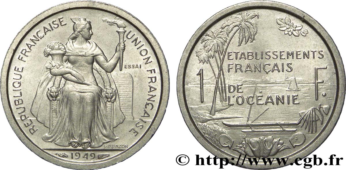FRENCH POLYNESIA - Oceania Francesa Essai de 1 Franc établissement français de l’Océanie 1949 Paris SC 