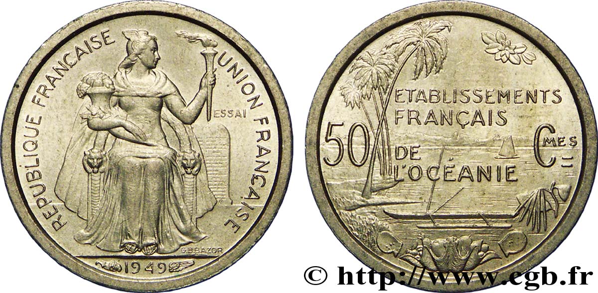 FRENCH POLYNESIA - Oceania Francesa Essai de 50 Centimes établissements français de l’Océanie 1949 Paris EBC 