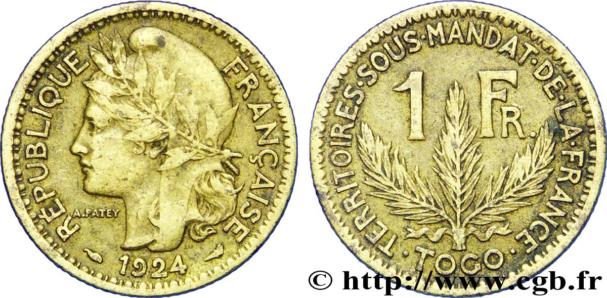 TOGO - Territorios sobre mandato frances 1 Franc 1924 Paris BC 