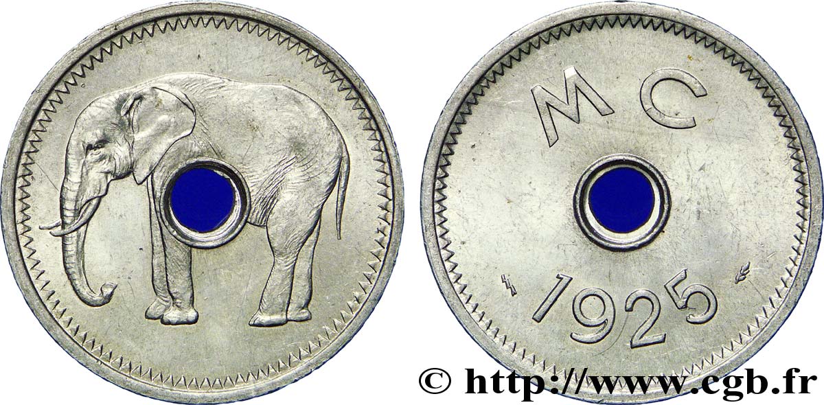 CONGO FRANCÉS 1 Jeton éléphant MC (Moyen Congo) 1925 Poissy EBC 