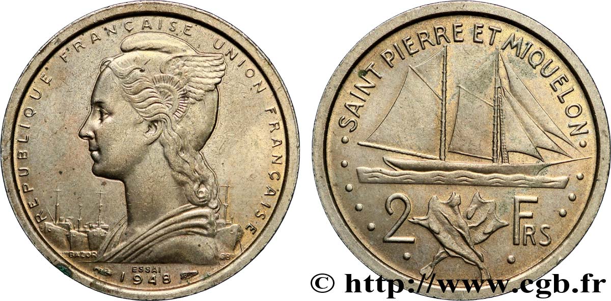 SAINT PIERRE AND MIQUELON 2 Francs ESSAI 1948 Paris MS 