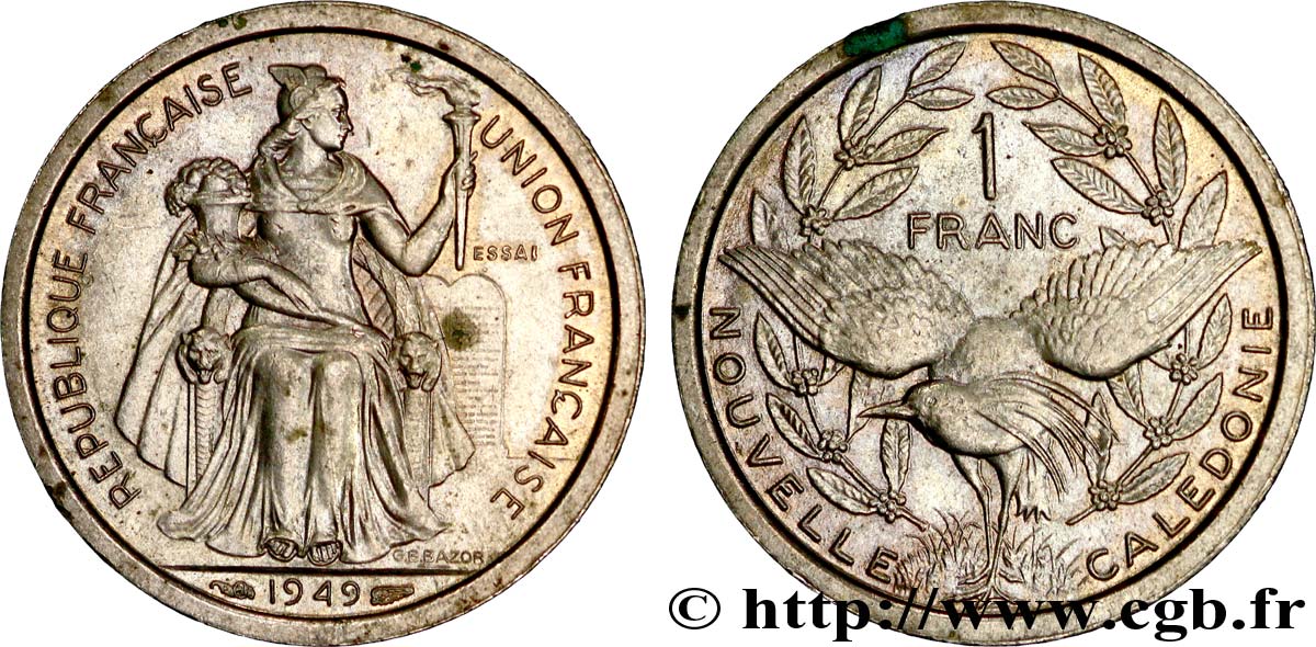 NEW CALEDONIA 1 Franc ESSAI 1949 Paris MS 
