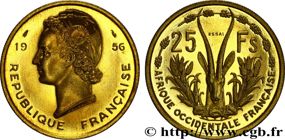FRENCH WEST AFRICA 25 Francs ESSAI 1956 Paris MS 