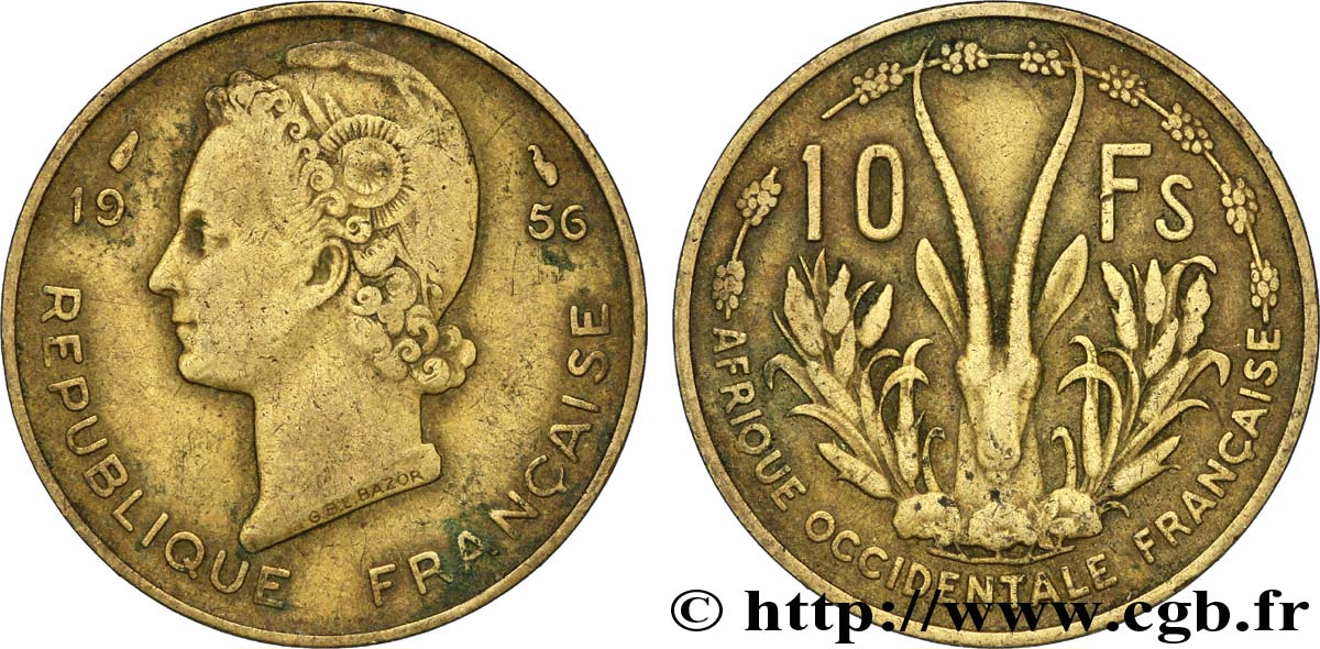 etat OCCIDENTALE AFRICAN FRENCH-AFRIQUE OCCIDENTALE FRANCAISE 10 francs 1956 