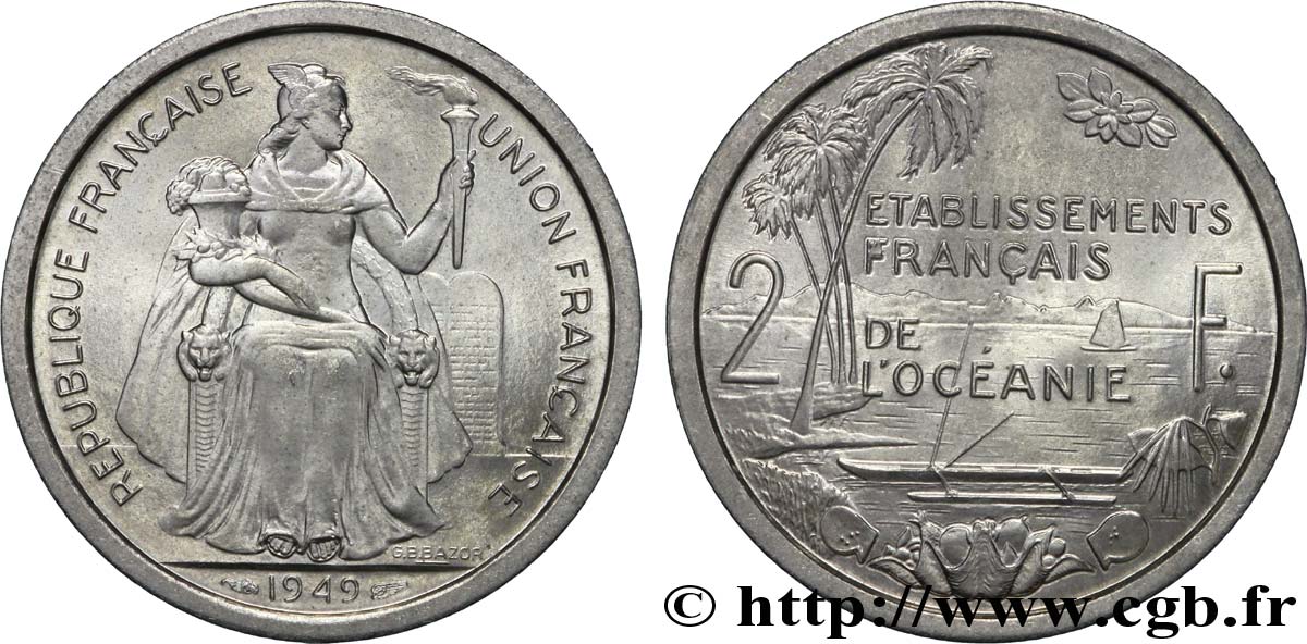POLINESIA FRANCESE - Oceania Francese 2 Francs Union Française 1949 Paris MS 