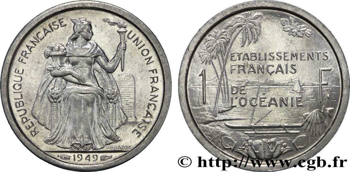 POLINESIA FRANCESE - Oceania Francese 1 Franc Union Française 1949 Paris MS 